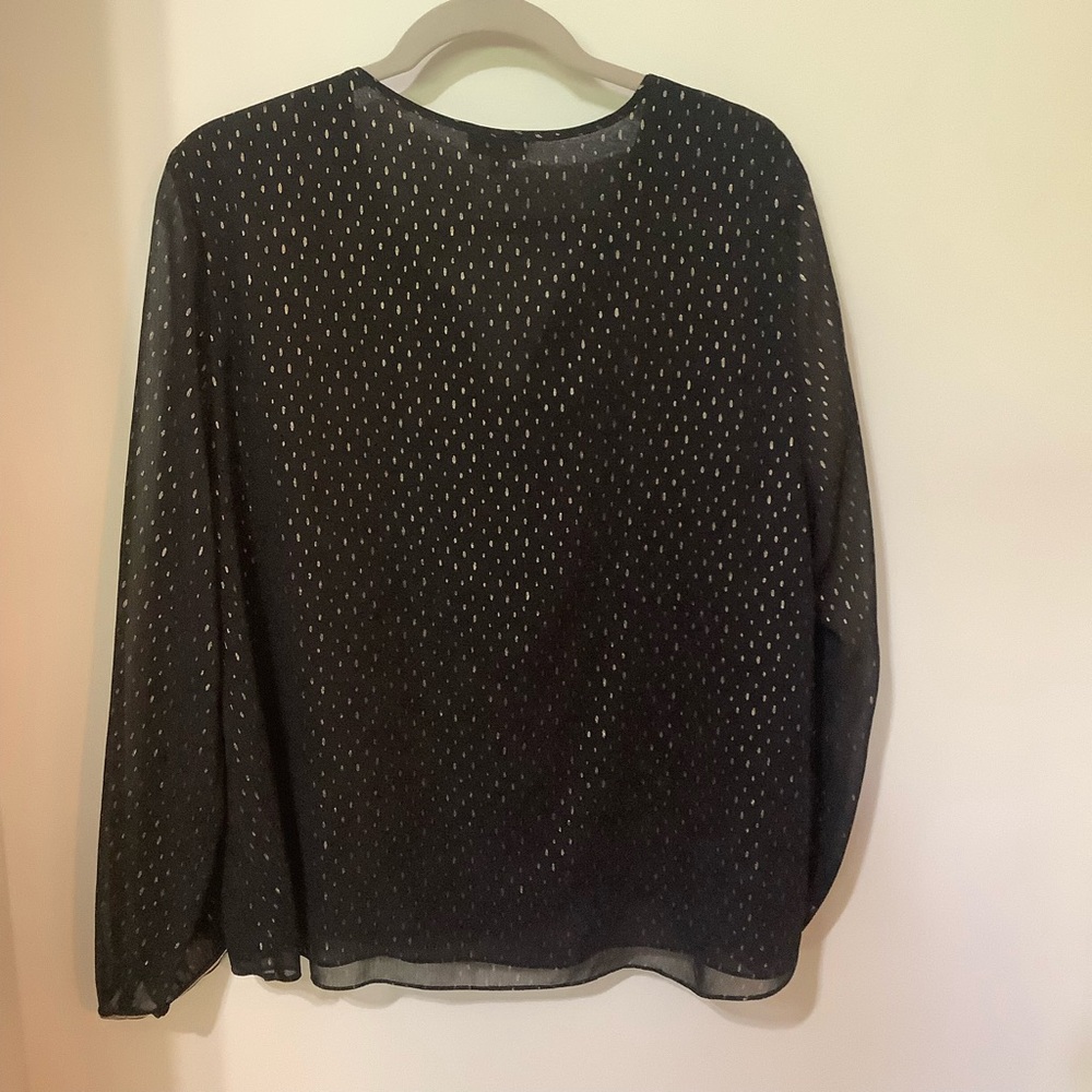 LAURA:  Black & Gold Sheer Blouse with Ruffle Detail (NWOT) - Picture 4 of 5